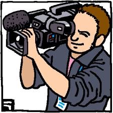 テレビカメラを肩に乗せて撮影するカメラマンのイラスト